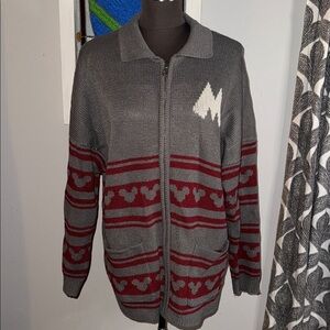 Disney Spirit Jersey Mickey Zip Up Knit Cardigan SZ Small/ Oversized
